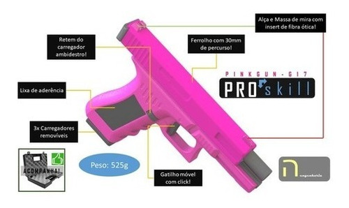 Pink Gun G17- Pro Skill Com 2 Carregadores E Ferrolho Móvel*