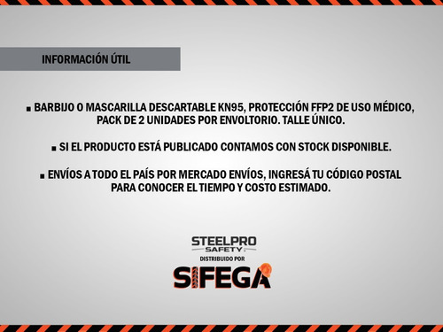 Imagen 4 de 4 de Mascarilla Barbijo Kn Por 2 Unidades Steelpro