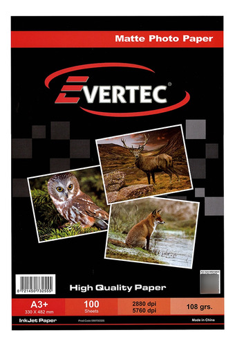 Evertec Papel Fotografico Matte A3+ 108gr X100 080700026