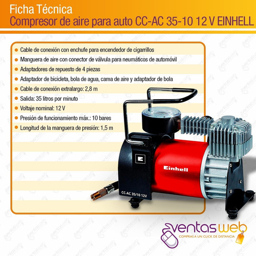Imagen 5 de 6 de Mini Compresor Einhell 12v Portatil Auto Camioneta 145 Psi