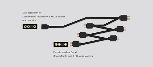 Cable Splitter Argb Digital Addressable 3pines 1 X6 Enchufes Negro