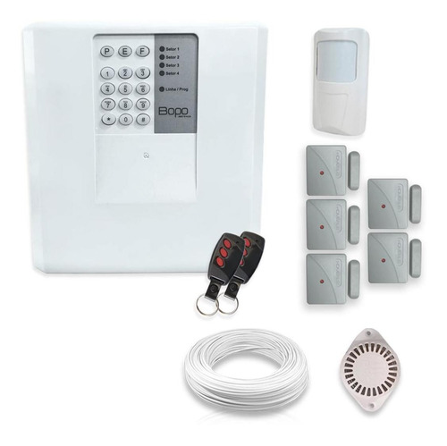 Imagem 1 de 5 de Kit Alarme Residencial Bopo 6 Sensores Sem Fio Discadora
