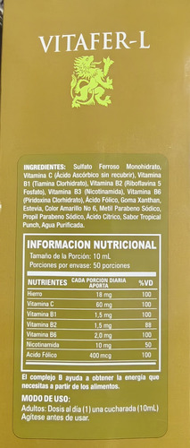 Vitafer-l Gold Multivitaminico Original 500ml Sabor Tropical Caramelo