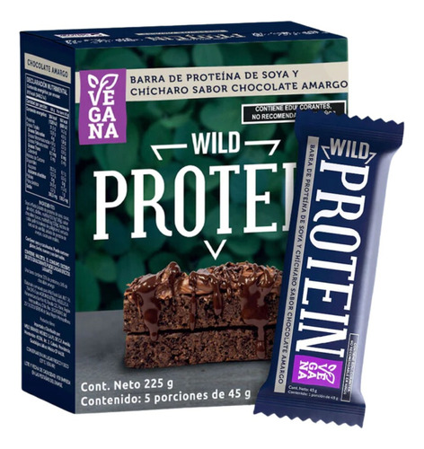 Wild Foods Barra De Proteína Vegana Chocolate Amargo 5 Pzs