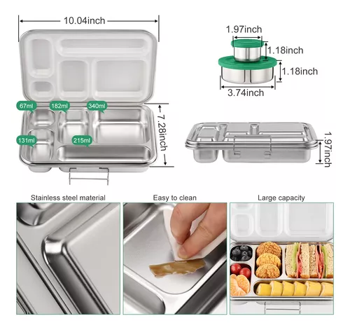 AOHEA Caja Bento de acero inoxidable para niños: Fiambrera Bento de metal  para niños, caja de almuerzo sin BPA, caja Bento de acero inoxidable 304  con