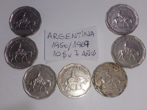 Monedas 10 Pesos Argentina 1956/69 Serie X 7 (Usado)