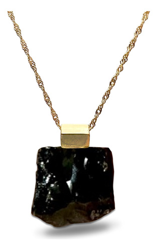 Colar Deusa Obsidiana Negra Prata 925 Corrente 40cm