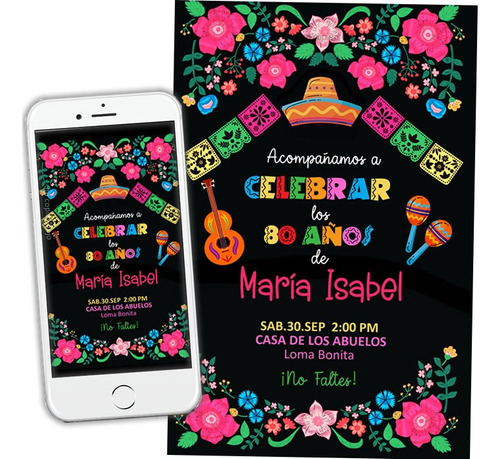 Invitacion Cumpleaños Mujer Mexicana 50, 60, 70 Digital 