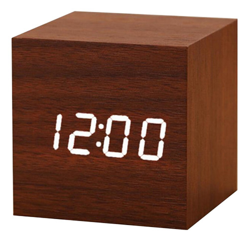 Reloj Despertador Digital Led Madera Escritorio Termómetro H