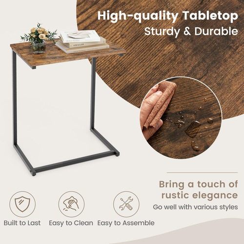 Tangkula Mesa Auxiliar En Forma De C Mesa De Sofá Vintage