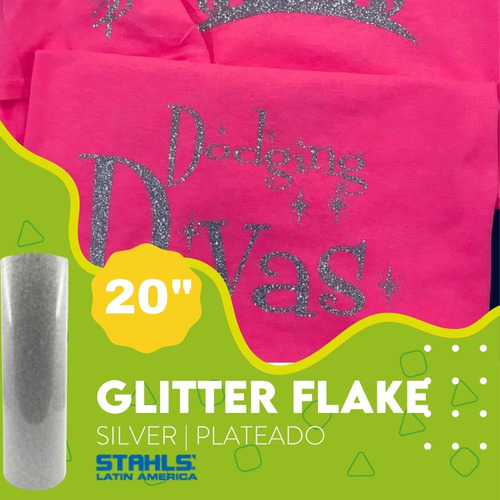 Vinil Térmico Textil Glitter Flake Silver / Plata 1/2 Metro