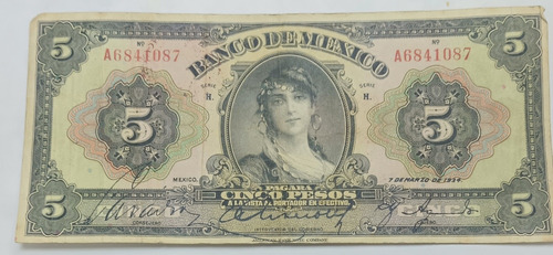 Billete 5 Pesos Gitana Fecha 1934 Serie H