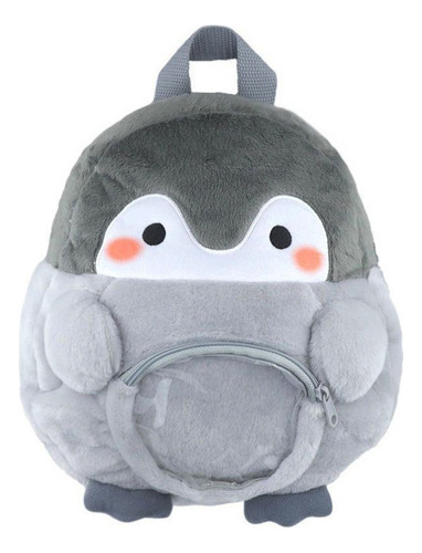 Bolso De Hombro De Felpa Con Un Lindo Pingüino De Dibujos An Color Gris