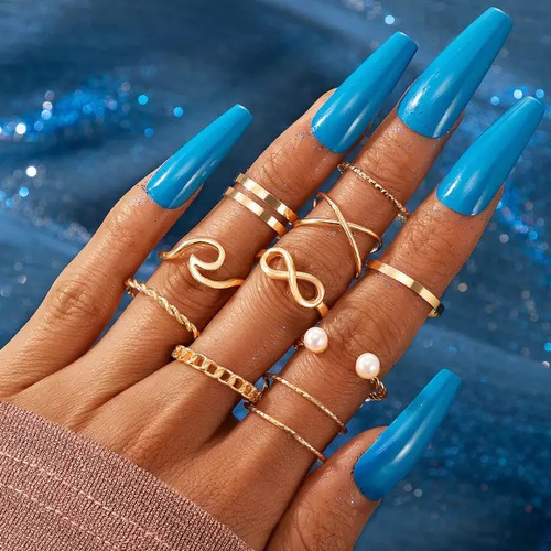 Conjunto Set De Anillos Infinito Ola Geometrico