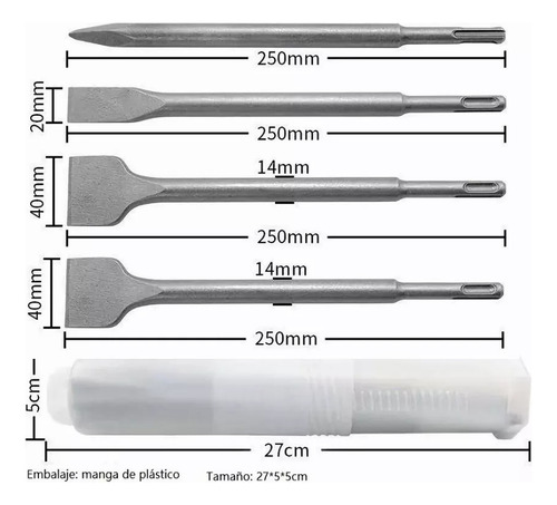 Kit Cinceles Sds Plus Taladro Rotomartillo 25cm Set 4pz Rork