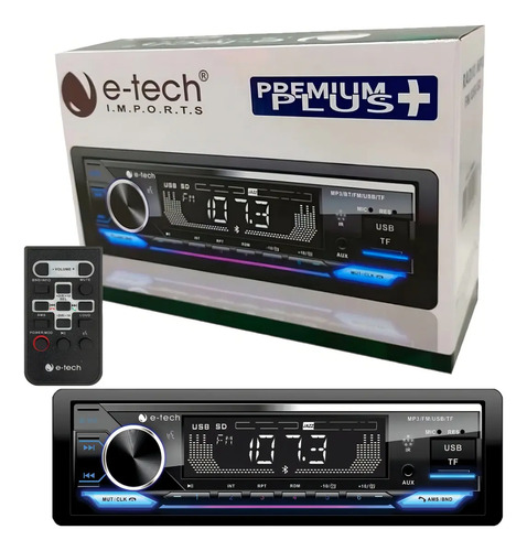 Som Automotivo E-Tech Mp3 Premium Plus USB Bluetooth FM 1 Din 4x60W