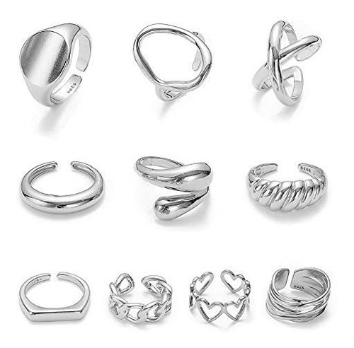 10 Anillos Ajustables Para Mujer Enchapados En Oro De 18 K