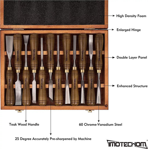 Juego De 12 Cinceles Para Tallar Madera Con Mango De Nogal