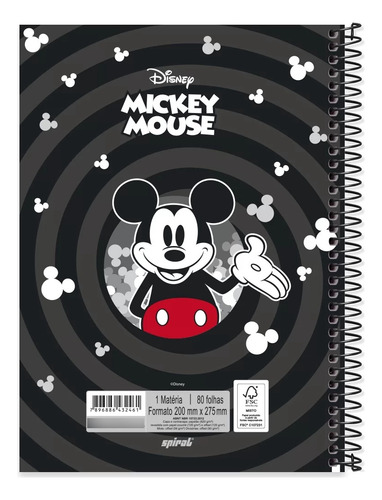 Caderno Mickey Clássico Mouse Capa Dura 1 Matéria 80 F Cor Preto