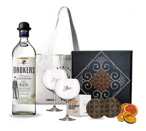 Kit Regalo Gin Brokers Box + 2 Copas Transparentes Grabadas