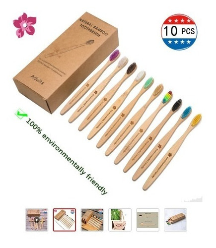 10 Pcs/set De Cepillos De Dientes De Bambú Natural Adultos