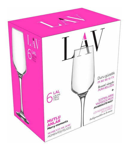 Pack X6 Copas Champagne Vino Vidrio Lav Lal 230cc Elegantes Color Transparente