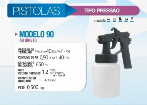Pistola De Pintura Ar Direto Modelo 90 Arprex 1,2mm 650ml