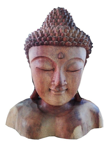 Imagen 2 de 3 de Estatua Cabeza Torso De Buda 30cm Tallado Artesanalmente