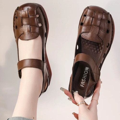 Sandalias Estilo Romano Para Mujer De Cuero Genuino Con Suel