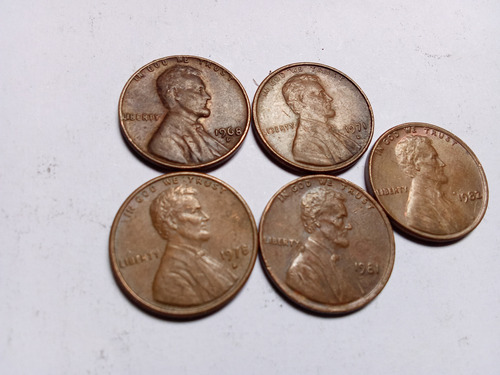 Lote 5 Moedas De One Cent De Dólar Americano (Usado)