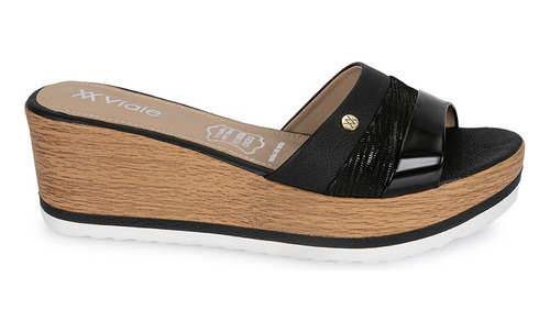 Sandalia Slide Casual Mujer Cuero Viale Negro 2411