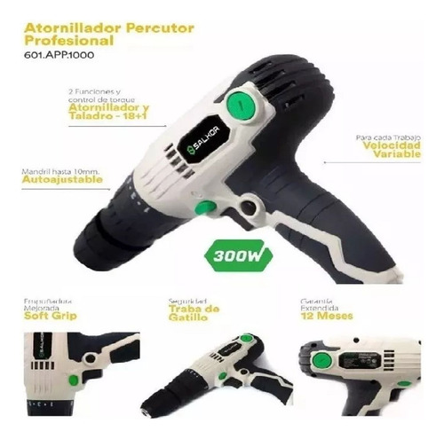 Imagen 2 de 5 de Taladro Atornillador Percutor Salkor 601.app1000 10mm 300w