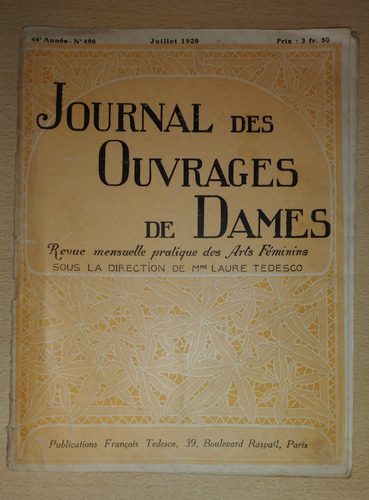 Journal Des Ouvrages De Dames N°496 Juillet 1929 Francés