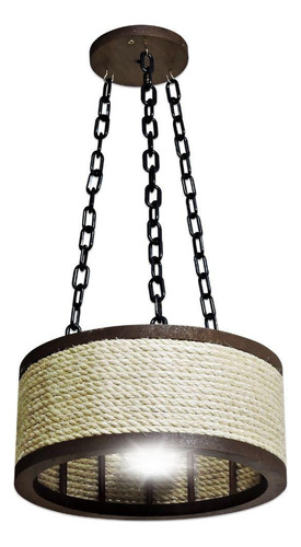 Luminária Lustre Pendente Teto Roda Corda Sisal P Rustica