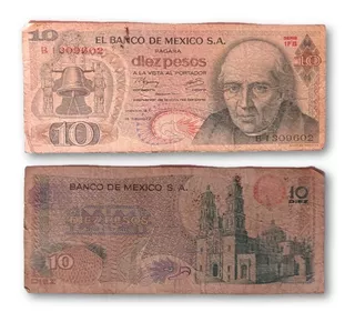 Billete De Diez ($10) Viejos Pesos Mexicanos Miguel Hidalgo
