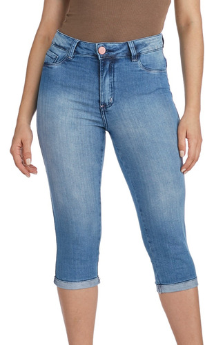 Calça Jeans Capri Feminina Cintura Alta Modeladora Veste Bem