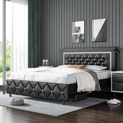 Base De Cama King Size Hombck C/cabecera Capitonada Negra