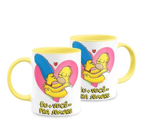 Caneca Os Simpsons Homer E Margie Namorados Alça Amarela