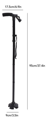 Bastón Plegable Ajustable Con Luz Led Y 4 Puntos De Apoyo