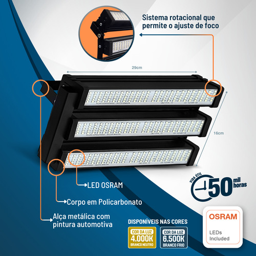 Refletor De Led Bivolt Com 3 Módulos Iluminação Externa