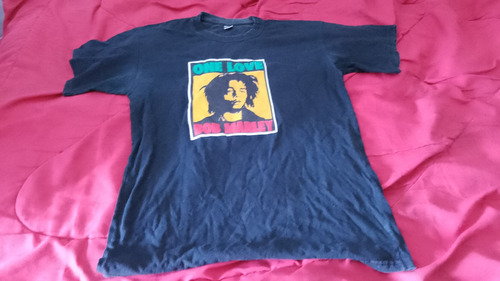 Remera Negra Con Foto Bob Marley-talle L P/ Niño O Dama