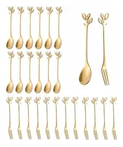 Comprar 24 Tenedores + Cucharas Postre Picadas Tortas Dorados Flor