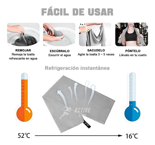 Toalla Active Line Microfibra Pack 3 + Bolso + Gancho Gris