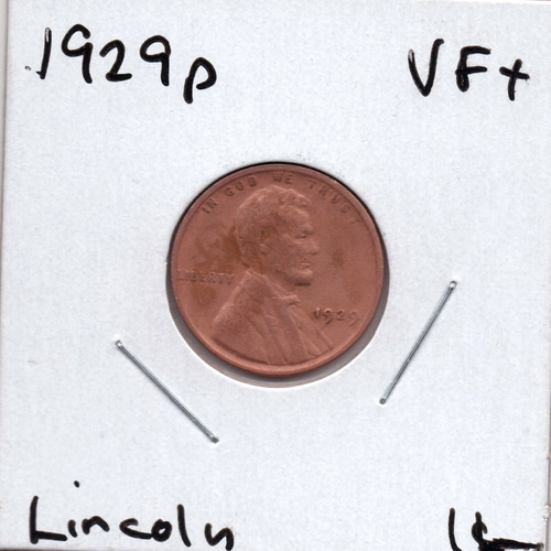 1929 P Lincoln Cent Vf+ Moneda Penny 1c Cobre Dolar Barato