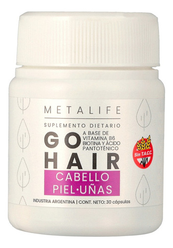 Crecimiento Cabello Uñas Suplemento Natural Go Hair X 2 Sabor Sin sabor