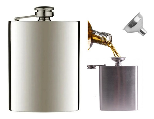 Imagen 1 de 9 de Licorera Whiskera 8 Onz Acero Inoxidable Bebidas + Embudo
