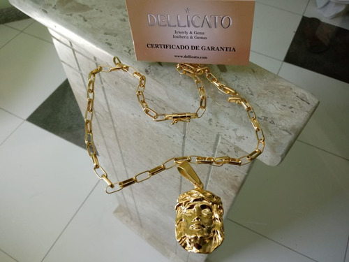 Corrente Tijolinho + Pingente Moeda C/ Banho Ouro + Verniz