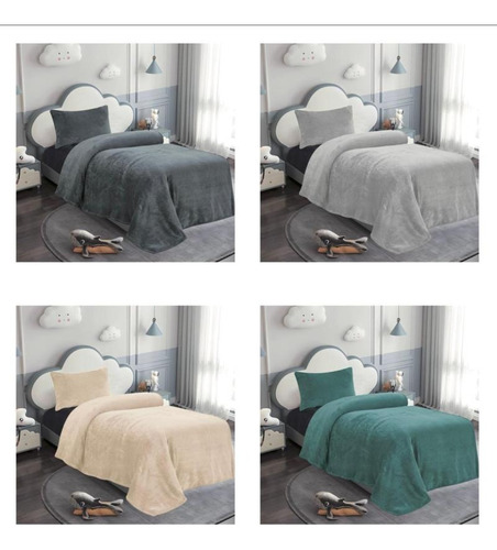 Jgo De Sabana Flannel Frazada Super Abrigo 1 1/2 Plz Teka Azul Petróleo Liso