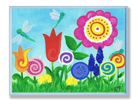 The Kids Room De Stupell Bright Flowers And Dragonflies Rect