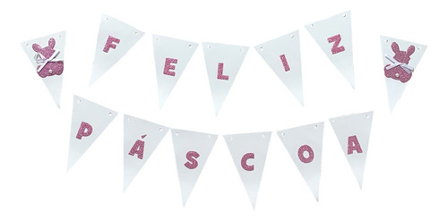 Enfeite Decorativo Bandeirinhas Escrita Feliz Páscoa Rosa